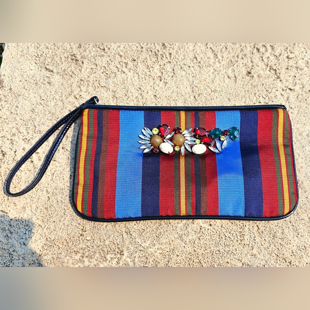 The Loft Colorful warm colors bedazzled rhinestones wristlet, luxury, chic